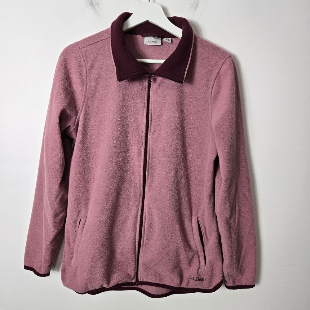 L.L. Bean Women's Size M Feather Fleece Full-Zip Jacket Mauve Curved Hem